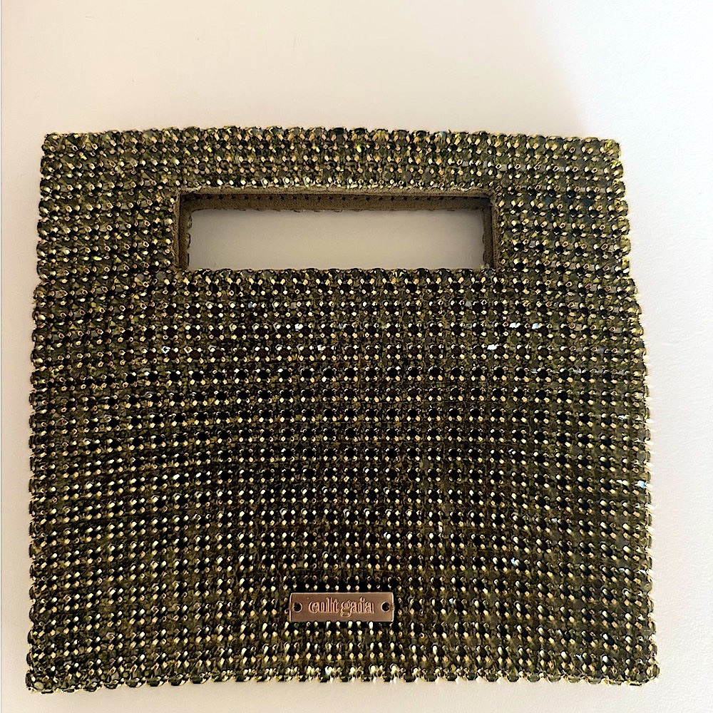 Cult Gaia Green Woven Clutch with Integrated Handle with Dust Bag and box